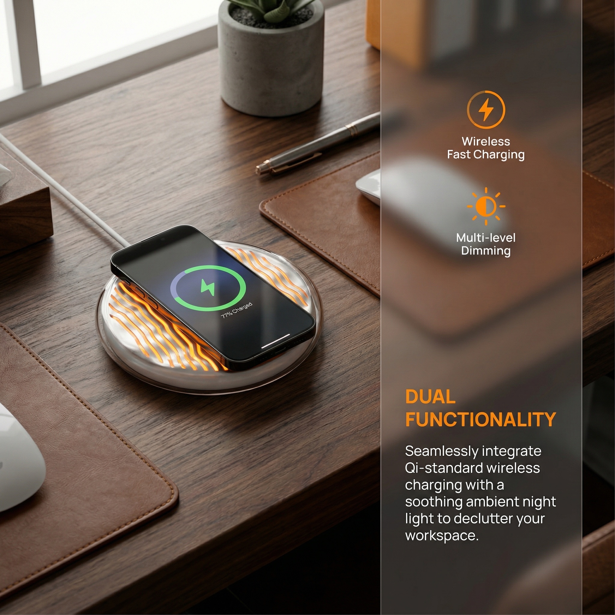 AuraGlow – 2-in-1 Wireless Charging Night Light